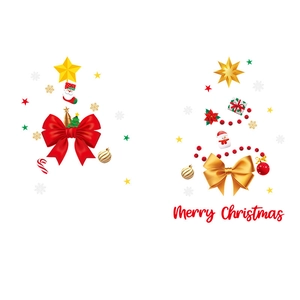 Christmas window stickers set with red bows, gold stars and Merry Christmas lettering