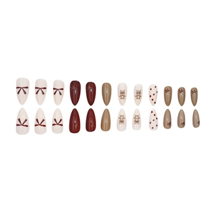 Cute chocolate bear pattern long stiletto press-on nails set with 24 gloss pieces