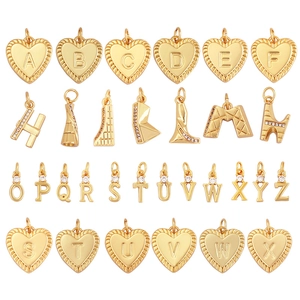 Alphabet Initial Letter Charm Copper Gold Plated Cubic Zirconia Heart Pendant DIY Jewelry Accessories