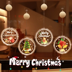 Lot de 4 lumières LED de Noël à ventouse avec Père Noël et bonhomme de neige pour fenêtre