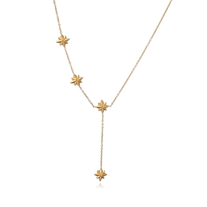 18K gold plated stainless steel Y-necklace featuring layered hexagonal star pendants