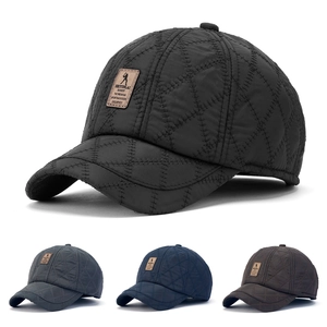 Quilted Baseball Cap Men Winter Warm Windproof Polyester Hat With Leather Patch Outdoor Leisure Duck Tongue Cap
