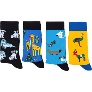 Vue détaillée de 4 paires de chaussettes en coton aux motifs animaliers et illustrations