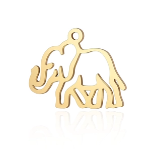 Detail shot of a hollow golden elephant pendant made of stainless steel for DIY jewelry