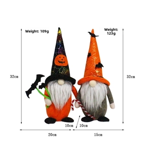 Halloween faceless gnome dolls with bat and cane props, 32cm height detailed dimensions