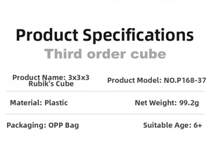 Detailed product specifications table for the 3x3 smooth speed cube puzzle toy