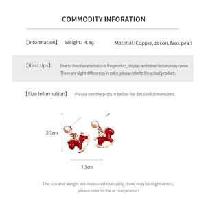 Detailed size chart and material specs of red rocking horse earrings with pearls