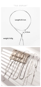 Detailed size chart of a double layer silver snake chain necklace with weight data