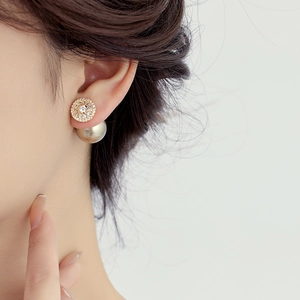 French vintage zircon and gold pearl earrings with a luxury radial star design for women