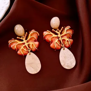 Vintage Butterfly Drop Earrings Resin And Alloy With 925 Sterling Silver Earring Post Fashion Jewelry For Women