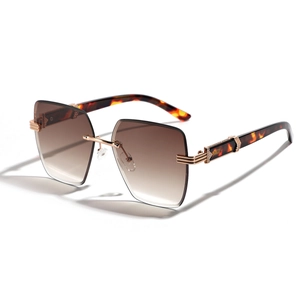 Rimless Square Sunglasses Metal Frame Resin Lenses UV400 Fashion Oversized Diamond Cut Trending Unisex Men Women