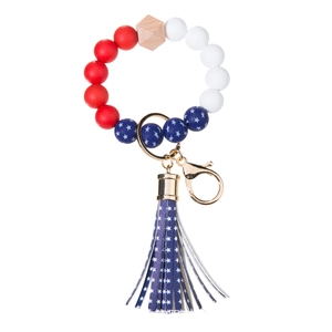 Portachiavi a bracciale con perline bandiera americana e nappe blu di classe