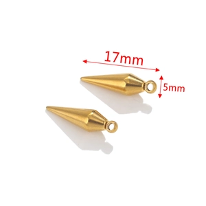 Détail de pendentifs cônes en acier inoxydable doré 17mm x 5mm avec dimensions