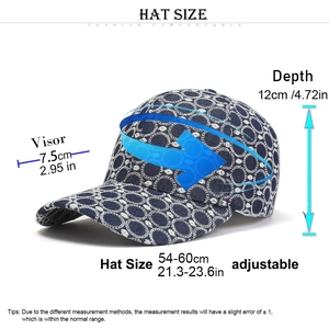 Guide des tailles détaillé de la casquette de baseball ajustable avec broderie bleue