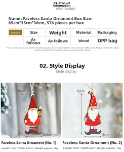 Detail specifications and sizes of wooden Christmas gnome hanging ornaments for tree decor
