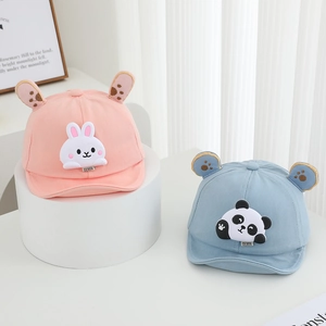Baby cotton baseball caps with rabbit and panda ears in pink and light blue colors