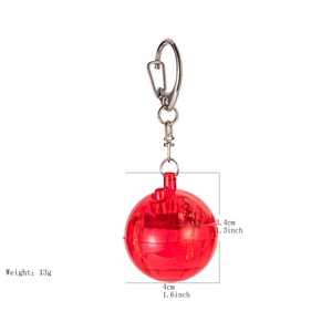 Detailed view showing dimensions and weight of a red transparent disco ball keychain