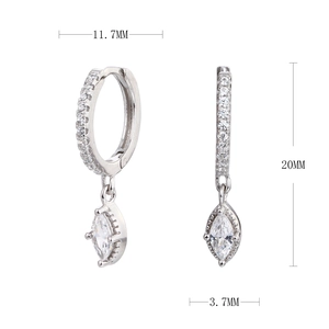 Detailed size dimensions of silver s925 marquise cz drop earrings with 20mm height