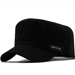 Men Vintage 100 Percent Cotton Cadet Cap Flat Top Military Hat Adjustable Outdoor Sun Protection Breathable Sport Label