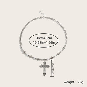 Silver beaded cross necklace with pearls, size 50cm plus 5cm extension and 22g weight