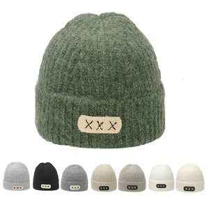 Berretto Beanie In Acrilico Cappello In Maglia A Coste Caldo Inverno Con Toppa Lettera Per Uomo Donna Casual Tinta Unita Stile Hip-Hop