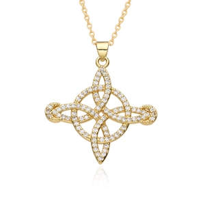 Elegant gold plated Celtic knot pendant necklace with sparkling white zircon stones