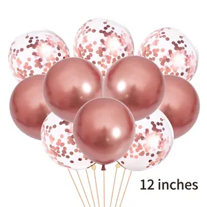 12-inch rose gold party balloon set with confetti and metallic latex finish for decor