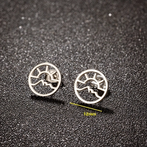 Minimalist geometric wave stud earrings 12mm stainless steel sunrise pattern for women