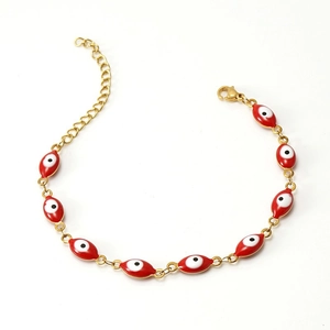 18K gold plated stainless steel evil eye bracelet with red enamel charms for women