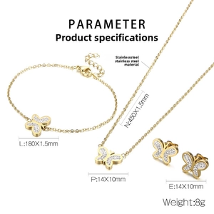 Detailed parameter view of stainless steel butterfly jewelry set with size dimensions