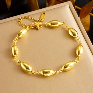 Bracelet For Women Stainless Steel Gold Plated Oval Water Drop Geometric Links Adjustable Minimalist Punk Fashion Jewelry Gift