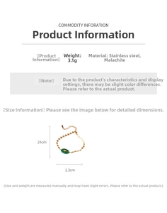 Détail du bracelet en acier inoxydable rose doré avec malachite ovale et dimensions