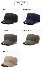 Flat top military caps collection in black, navy, grey, army green, and khaki cotton