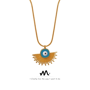 Evil Eye Radiating Fan Pendant Necklace Titanium Steel 18K Gold Plated Snake Bone Chain Retro Jewelry For Women