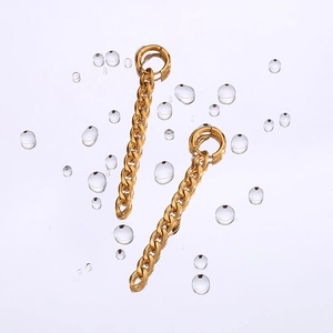 Boucles d'oreilles minimalistes en acier inoxydable doré avec longue chaîne Figaro