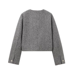 Veste courte en tweed gris pour femme avec boutons dorés au dos pour l'automne