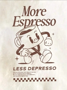 Vintage cartoon coffee print cotton short sleeve t-shirt with More Espresso graphic