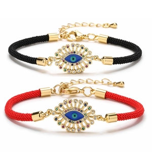 Evil Eye Braided Rope Bracelet Copper Colorful Zircon Adjustable Lucky Turkish Protection Jewelry For Women