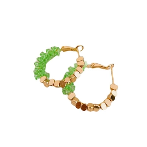 Exquisite golden wheat ear hoop earrings with green beads for a stylish statement look