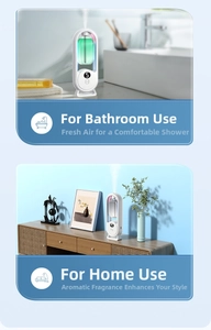 Detail of smart aromatherapy diffuser showing color-changing LED lights and compact design