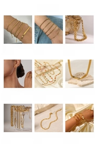 Collage de colliers et bracelets en acier inoxydable plaqué or 18 carats au design chic