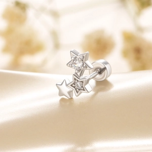 Eleganter silberner Stern-Ohrstecker mit Zirkonia und Schraubverschluss für Damen