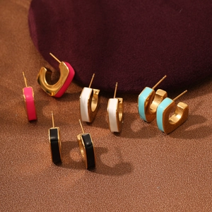 Minimalist Geometric U-Shape Stainless Steel Stud Earrings For Women 18K Gold Plated Enamel Drip Oil Earrings Fashion Jewelry