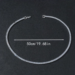 Hip hop silver tennis chain with iced-out square zircons and 50cm length dimension