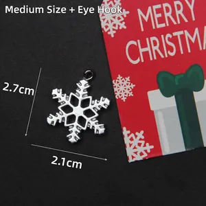 Silver glitter snowflake pendant with hook, medium size 2.7x2.1cm Christmas DIY craft accessory