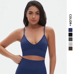 Women Seamless Yoga Outfit V Neck Bra And High Waist Leggings Nylon Spandex Athletic Gym Fitness Clothes Solid Color