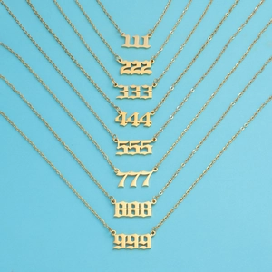 Lucky Number Necklace 18K Gold Plated 304 Stainless Steel Gothic Font Pendant Mirror Polished Minimalist Jewelry Women