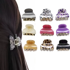 Small Hair Claw Clips Leopard Print Acrylic Resin Glitter Hair Catch Barrette For Women Girls Minimalist Styling Accessory