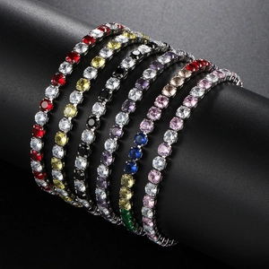 Set of six colorful tennis bracelets with sparkling zircons in white gold plating