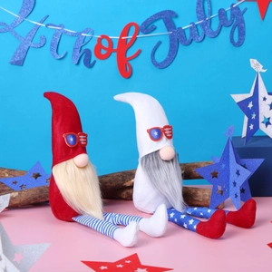 Set of two American Independence Day gnomes with star glasses and striped long legs